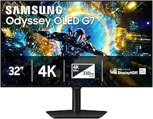 Samsung 32" Odyssey Oled g7 (g73sh) Gaming Monitor - 4k Resolution, 165hz, Dual Mode Fhd 330hz, 0.03ms, Glossy Oled, Has/Tilt/Swivel/Pivot, G-Sync Compatible, 3 Year Warranty, ls32hg732snxza