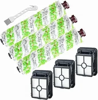 Smilyan Brush Filter Replacement Parts For Bissell Crosswave Vacuum 3888a - 1785 Pet Pro 2306a Cordless Wet Dry Vac, 3 Pack 2460 Multi-Surface Pet Brush Roll & 1866 Vacuum Filter, Part 1613568 1608684