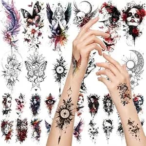 Xmasir 64 Watercolor Temporary Tattoo Stickers, 24 Sheets Large Arm Animals Flower Fake Tattoos, 40 Pcs Small Skull Butterfly Tattoo Stickers Dark 3d For Men And Wome