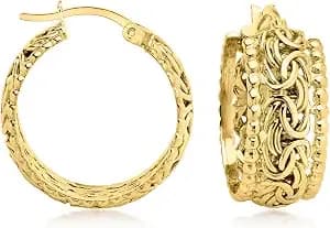 Ross-Simons 14kt Yellow Gold-Plated Byzantine Beaded-Edge Hoop Earrings