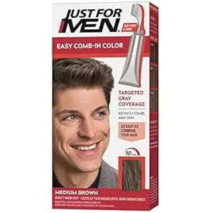 Just For Men Easy Comb-In Color, No-Mix, Medium Brown A-35 (1 Pack) - Easy Comb-In Color Medium Brown Patented No-Mix Formula Instantly Combs Away Gray. Targeted Gray Coverage. Easy Application.