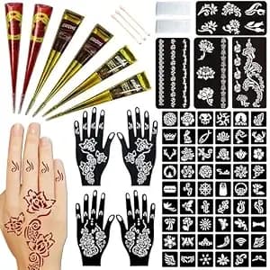 Temporary Tattoo Kit,Temporary Tattoos Stencils Kit (2*Brown,2*Black,2*Red),9 Sheets,Waterproof,Diy Body Art For Women Men