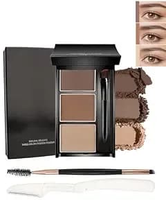 Eyebrow Powder Set For Women,Waterproof Eye Brow Filler Tinting Palette Kit - Long-Lasting,Lightweight,3 Color Eyebrow Makeup Powder Dark Light Brown,Contour Shadow, Brows Fill&Sculpt With Brush&Razor-02