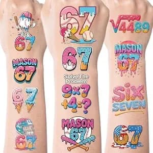 67 Ice Cream Drip Temporary Tattoos, 8 Sheets Funny Baseball 6 7 Party Favors Decorations, Colorful Six Seven Number Tattoo Stickers For Sport Teams Activity Party Supplies Gifts Prizes Rewards
