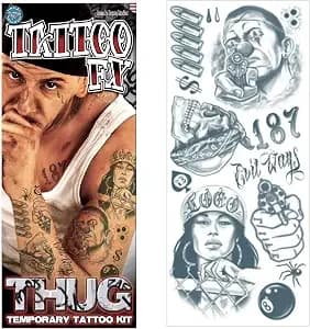Tinsley Transfers Prison 18 And Life Temporary Tattoo Fx Costume Kit (14 Tattoos), Black/White
