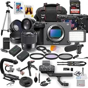 Sony fx3 Full-Frame Cinema Camera With Sigma 30mm F/1.4 Dc Dn Lens, Led Light, Microphone, 128gb Extreme Speed, U-Grip, Filters, Tripod, Case, Software, & More – Pro Video Bundle (38pc)