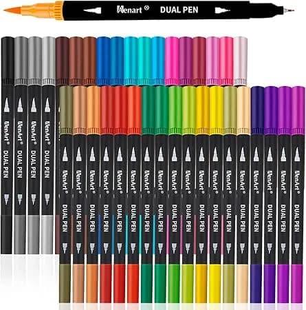 36 Dual Brush Markers For Adult Coloring Books, Double Tip Pens Art Set - Fine & Brush Tips Pen For Journaling, Calligraphy, Drawing , Diy Craft Supplies For Gifts Trendy Stuff