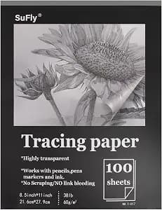 Sufly Tracing Paper Pad 8.5"X 11", Transparent Vellum paper_100 sheets_38lb - Tracing Paper For Drawing, Clear Trace Paper Pad For Pencil, Marker And Ink, Made For Trace Images, Sketching And Overlays