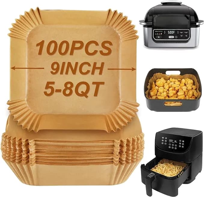Bykitchen Disposable Square Air Fryer Liners For 5 To 8qt Airfryer, 9inch - Air Fryer Parchment Paper Sheets Compatible With Ninja ag301 Grill/ af141 5 Qt Pro/ af181 6.5qt, Cosori Chefman 6 Qt, 100pcs