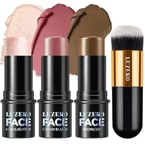 3pcs Contour Stick Kit,Shades With Highlighter Blush Bronzer, Light Medium - Sculpt The Cheeks, Longwear Smooth Non-Greasy Formula For All Skin Type, Dewy & Matte Finish