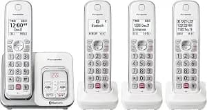 Panasonic Cordless Phone With Answering Machine, link2cell Bluetooth Home Phones, Voice Assistant And Advanced Call Blocking, Expandable System With 4 Handsets, Cordless Telephone, Kx-tgd864w (White)