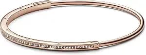 Pandora I-D Pavé Bangle - Sterling Silver Bracelet For Women - Features Sterling Silver & Cubic Zirconia - Gift For Her - 16 Cm