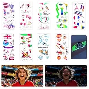 2026 World Cup Temporary Face Tattoos,Glow In Dark Temporary Tattoos Usa Canada Mexico France England Spain Portugal Argentina Brazil Soccer Fans Face Stickers For Soccer Match Sports Event Party
