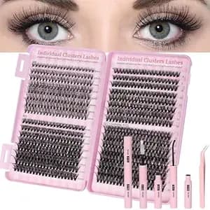 Aomig Cluster Eyelash Extensions Kit, 640pcs Volume Fluffy Lash Clusters, 8-16mm Individual Lashes Kit With Eyelash Bond And Tweezers, Thick Eye Lash Clusters Diy Cat Eye Lashes Natural Looking