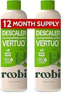Roobi Nespresso Vertuo Compatible Descaling Solution, 2 Pack - Eco-Friendly Formula, Clean & Descale Vertuoline Machine, 2 Uses Per Bottle, Carbon Neutral