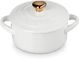 Le Creuset Stoneware Mini Round Cocotte, 8oz., White With Gold Heart Knob