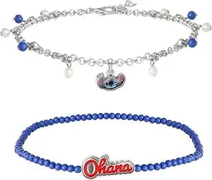 Disney Womens Stitch Anklets 2-Pair Set Official License (9) - Ohana Anklet And Stitch Ankle Bracelet, Stitch Jewelry