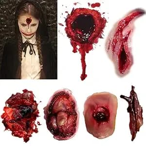 Halloween Temporary Tattoo - Bloody Wound Tattoos Realistic Blood Stickers Fake Scary Face Zombie Makeup Tattoos For Cosplay Party Masquerade Prank Prop Decorations For Women Man Adults (6 Sheets)