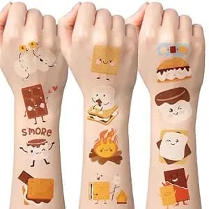 Cute Smores Temporary Tattoos - 144p Marshmallow Temporary Tattoo Stickers For Kids Adults, Back To School Exchange Gifts Cotton Candy Themed Waterproof Decals Party Decorations School Prizes