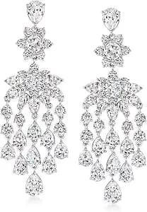 Ross-Simons Rhodium-Plated Chandelier Earrings With 16.60 Ct. T.W. Czs