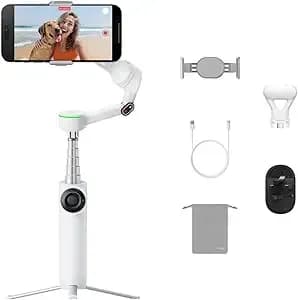 insta360 Flow 2 Pro Vlog Bundle White - Foldable Ai Phone Gimbal, Track In 200+ Apps With Apple Dockkit, 360º Pan Tracking, Built-In Tripod/Selfie Stick, Remote Control, Spotlight/Backpack Mount