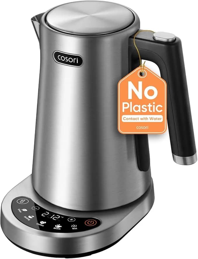 Cosori Stainless Steel Electric Kettle With Temperature Control, 1.7l - No Plastic Contact With Water, 5 Presets, ±5°F Temp Control, 60-Min Keep Warm, Dual Lid Opening, Tea, Coffee & Hot Water