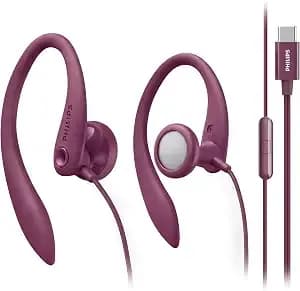 Philips Usb-C Wired Earbuds With Microphone & In-Line Control, Over Ear Earhook, Compatible With Iphone 15 & 16, Samsung, Android Type-C Phones, Secure Fit Sports Running Headset