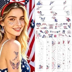 12pcs Red White And Blue Glitter Freckles Face Tattoo For Makeup, 4th Of July Accessories Sparkle Star Freckle Stickers With Rhinestones, Independence Day Patriotic Temporary Tattoos For Women