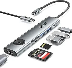 Acer 7 In 1 Usb C Hub Multiport Adapter, Usb C To Hdmi Adapter 4k@60hz, 100w Pd, 2 Usb A 3.1 + Type-C 3.1 5gbps Data, Sd Card Reader, Usbc Hub Hdmi Compatible With Laptop, Macbook Neo, Iphone 17/16/15