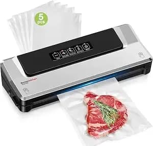 Bonsenkitchen Vacuum Sealer Machine, Multiple Modes For Meal Prep,Silver - Compact Vacuum Sealer For Kitchen Storage & Sous-Vide,External Vacuum System,6x Longer Freshness,5 Vacuum Bags