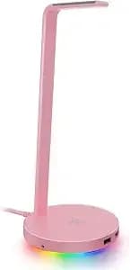 Razer Base Station v2 Chroma Headphone Headset Stand Holder, Pink - Chroma Rgb Lighting, Taller Stand & Anti-Slip Ledge, Usb Charging Ports, 3.5mm Audio Jack, Anti-Slip Rubber Base