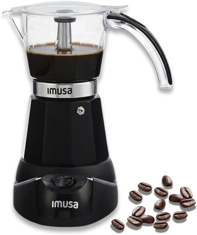 Imusa 6 Or 3 Cup Electric Espresso Maker With Cool-Touch Handle, Black - Bare Cast Aluminum Finish, Detachable Cool-Touch Base, Ideal For Cuban Coffee, Perfect For Entertaining