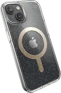 Speck Clear Iphone 14 & Iphone 13 Case - Drop Protection, Scratch Resistant, Dual Layer Slim Phone Case For 6.1 Inch Iphones 14 -Built For Magsafe - Anti-Fade Case-Presidio Perfect-Clear/Gold Glitter