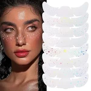 8pcs Face Makeup Patches, Glitter Freckles Face Tattoo For Teenagers & Young Women, Sparkle Freckles Makeup Patches, Waterproof Face Glitter Freckles For Christmas (8pcs Holographic Multicolor)