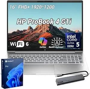 Hp Probook 4 g1i Business Ai Laptop, 16" Fhd+ Ips Display, Intel Core Ultra 5 225u, 16gb ddr5, 512gb Ssd, 1080p Webcam, Hdmi, Long Battery Life, Wi-Fi 6e, Windows 11 Pro, Bundle With 7-In-1 Usb-C Hub