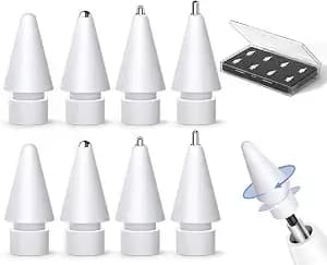Inesore Replacement Tips For Apple Pencil Pro/1st/2nd/Usb-C (8 Pack) - Multiple Mixed Tip Styles, Anti-Scratch Round Tips, Metal Tips, For Apple Pencil All Generations, Comes With Storage Case