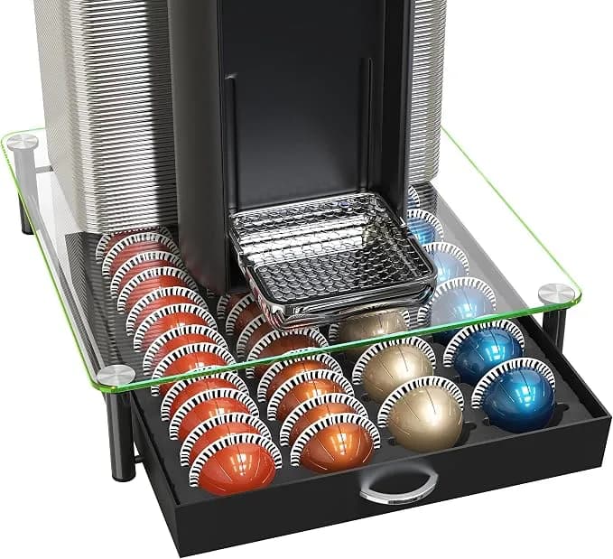 Deco Brothers Tempered Glass Vertuo Pod Holder, Fits 24 Large/48 Small Pods - Compatible With Nespresso Capsule, Black