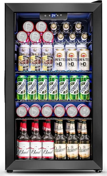 Feelfunn 3.2 Cu.Ft Mini Fridge With Glass Door - 126 Can Beverage Refrigerator Cooler For Drink Beer Wine Soda, Small Fridge For Bedroom Office Bar Dorm, 4 Adjustable Shelves, Black