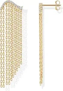 Pavoi 14k Gold Plated Long Tassel Dangle Earrings For Women, Chain Earrings - Hypoallergenic Earrings With 925 Sterling Silver Posts, Statement Rhinestone Chandelier Drop Dangle Earrings