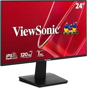 Viewsonic va2448-Mh 24 Inch 1080p Computer Monitor, Ips 120hz Display - Variable Refresh Rate, Hdmi, Vga, Eye Care, Frameless, Home Office, Laptop, Pc, Macs, Anti Glare, 1ms, 300 Nits, 2w Speakers