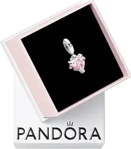 Pandora Pink Family Tree & Heart Dangle Charm - Compatible With Pandora Moments - Gift For Her - Sterling Silver With Pink Crystal - With Gift Box