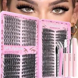 Lash Clusters Kit, Natural 560 Pcs Cluster Eyelash Extensions Kit 9-16mm Individual Lash Extensions Kit D Curl Fluffy Wispy False Eyelashes 40d+60d+80d Kit,With Bond & Seal Tweezers Brush For Beginner