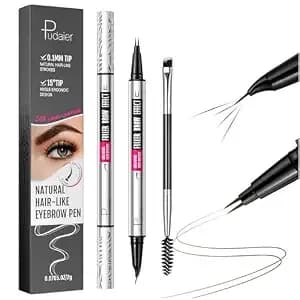 2-In-1 Dual Ended Microblading Eyebrow Pen & Eyebrow Brush, Waterproof 2-Fork-Tip & Precise Brush-Tip For Natural Hair-Like Brows, Perfect Eyebrows Make Up,Last 24hrs. (Deep Brown)