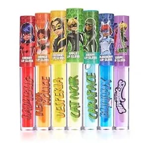 Miraculous 7pc Lip Gloss Set - Zag Heroez Lipgloss Collection - Zag Heroez Lipgloss Collection Featuring Exciting Fruit Flavors & Precision Applicator Lip Gloss Tubes With Wand