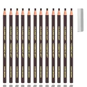 12 Pcs Dark Brown Waterproof Eyebrow Pencils For Women, With Sharpener Kit - Long Lasting & Highly-Pigmented Eyebrow Tint Pen, Soft Textured, Smudge-Proof Eyeliner Pencil, Create Natural Eye Brow Look