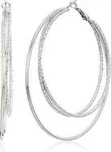 Guess Smooth And Textured Wire Silver Hoop Earrings