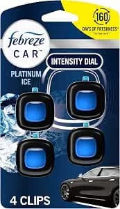 Febreze Car Air Freshener Vent Clip Platinum Ice Scent, .07 Oz. Car Vent Clip, Pack Of 4