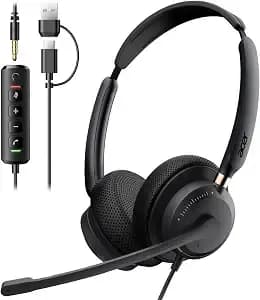 Acer Usb Headset With Microphone For Pc, Clear Sound Quality For Call ＆ Meetings, Wired Computer Headset For Work, Dual Ear Headset For Office, Laptop, Teams And Call Center Use - Usb-A/C & 3.5mm