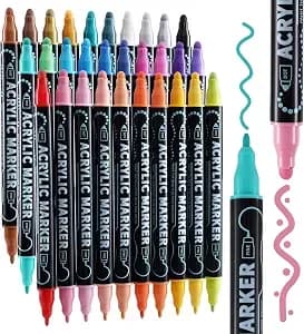 Nauets 30 Colors Precision Dual Tip Acrylic Paint Markers Pens - Dot & Fine - Works On Rock, Wood, Fabric, Canvas, Glass, Scrapbook, Paper, Ceramic, Egg, Diy Craft Art Gift - Classroom & School Supplies