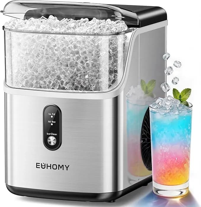 Euhomy Nugget Ice Maker Countertop, Ready In 7 Mins, 35lbs/24h Pebble Ice Maker Machine, Self-Cleaning Countertop Sonic Ice Makers With Ice Scoop&Basket, Pellet Ice Maker For Home, Stainless Steel